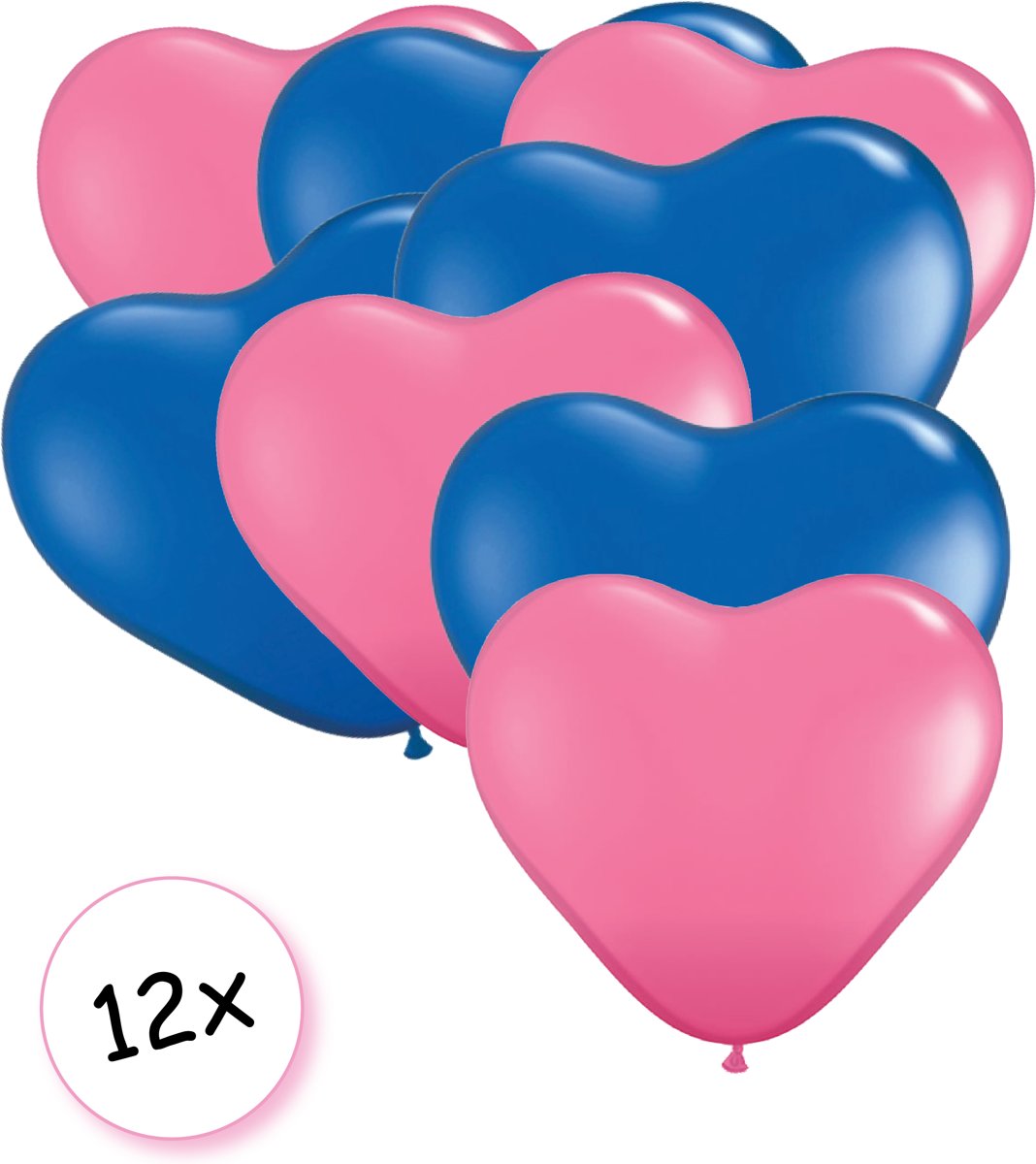 Ballonnen Hart Roze & Blauw 12 stuks 26 cm